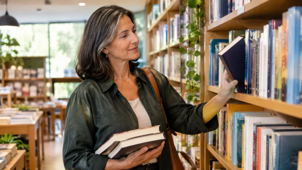 Pessoa escolhendo um livro para desenvolver o hábito da leitura