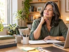 Mulher madura explorando novas habilidades e aprendizados em um ambiente de estudo e criação