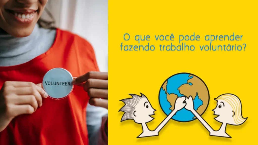 lustração sobre trabalho voluntário com referência a aprendizado, colaboração e impacto social