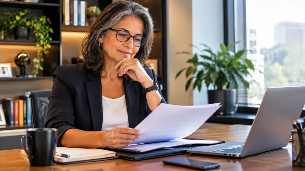 Profissional experiente valorizando sua trajetória e competências no ambiente de trabalho