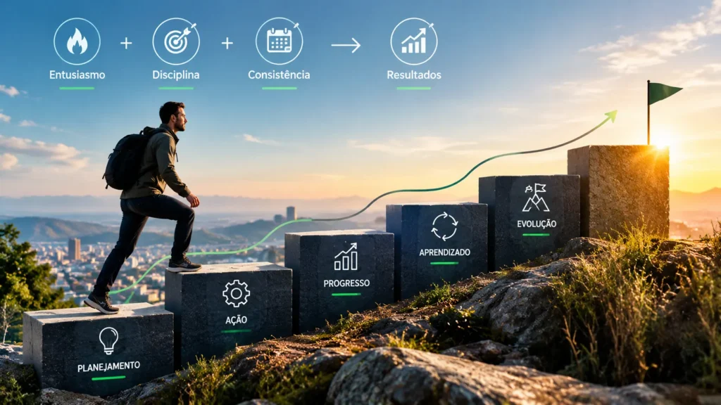 disciplina e consistência trabalhando juntos no progresso