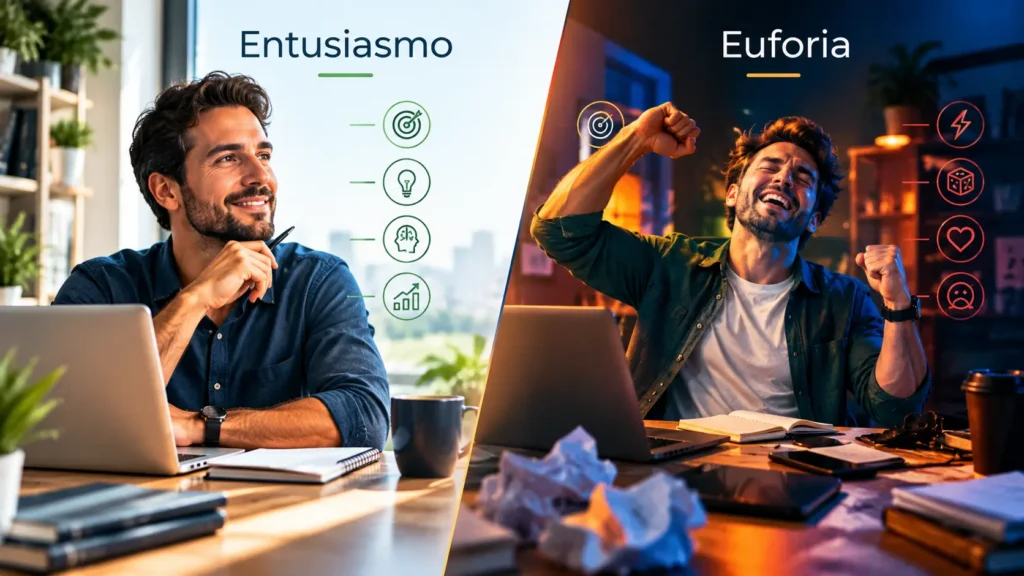 iferença entre entusiasmo e euforia em decisões e emoções