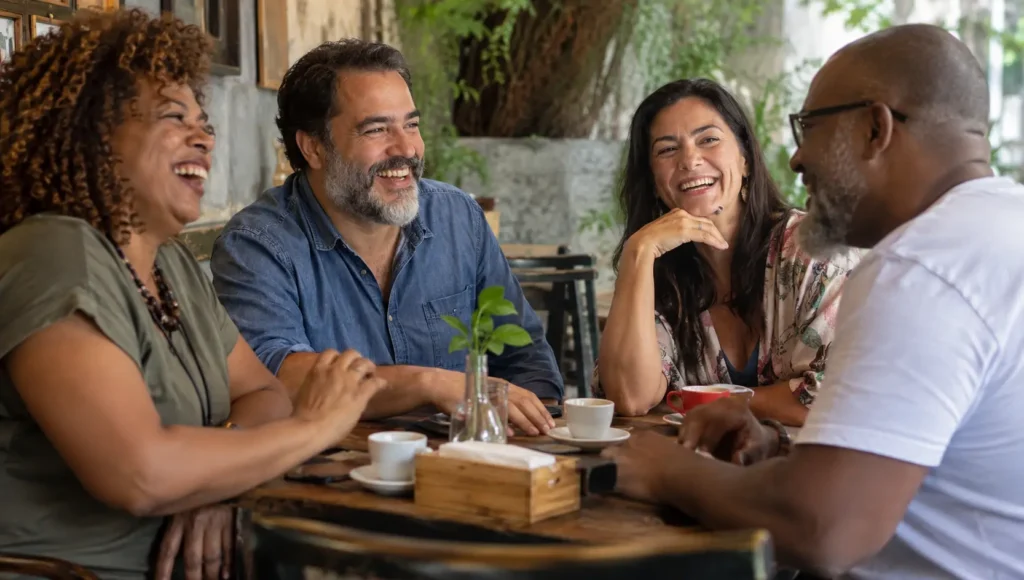 Amigos maduros compartilhando momentos de conexão e convivência
