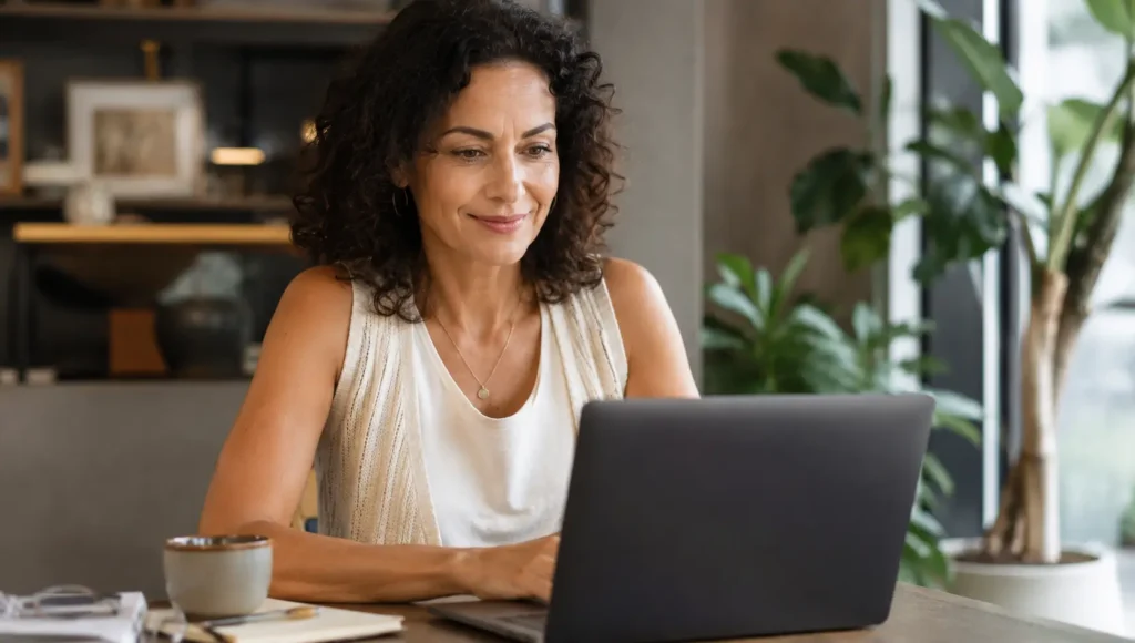 Pessoa madura usando ferramentas digitais para criar novos projetos depois dos 40