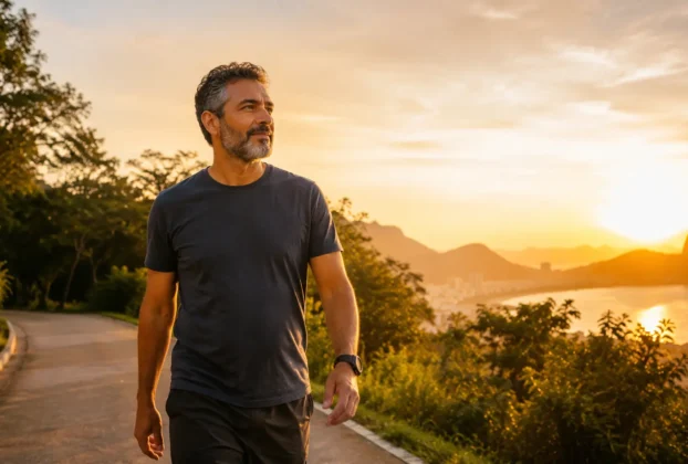 Pessoa madura caminhando em um novo caminho representando recomeçar depois dos 40