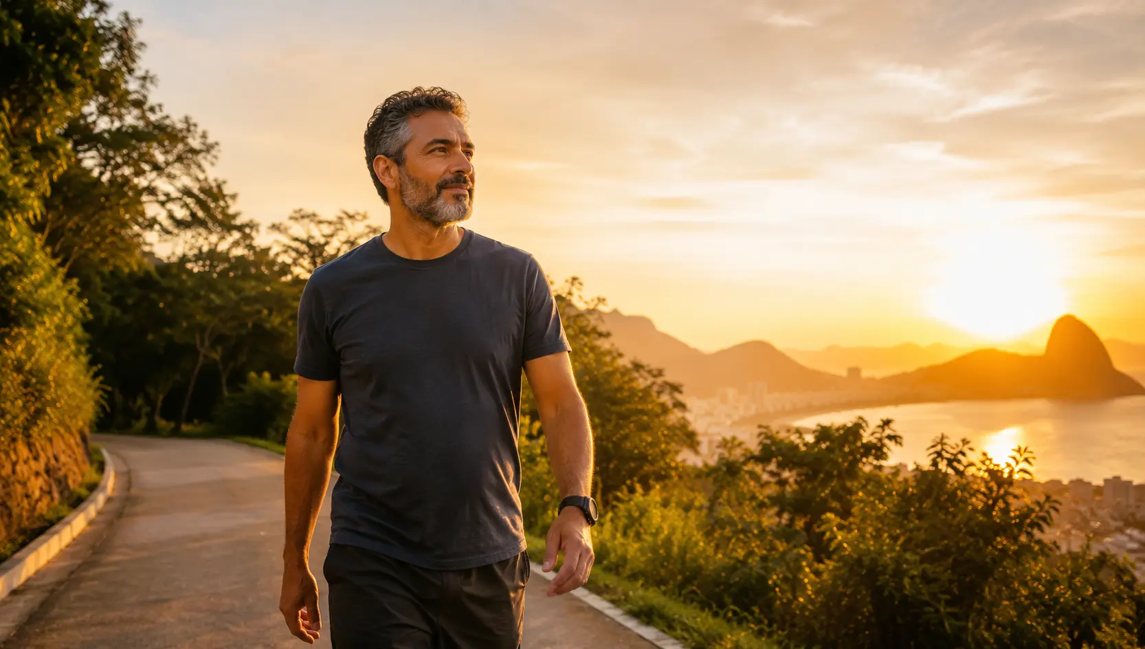 Pessoa madura caminhando em um novo caminho representando recomeçar depois dos 40
