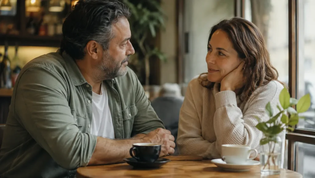 conexões profundas na maturidade - Pessoas maduras compartilhando uma conversa significativa e conexão emocional